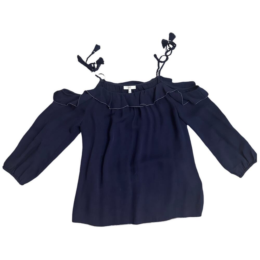 Joie Eukene 100% Silk Navy Blue Cold Shoulder Blouse, XS, 3/4 Sleeves